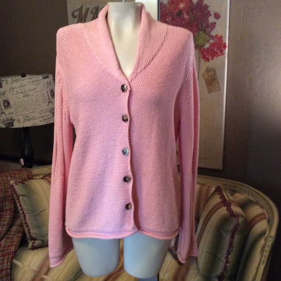 J. Jill Sweaters - J. Jill Pink Knit Abalone Button Cardigan Sweater